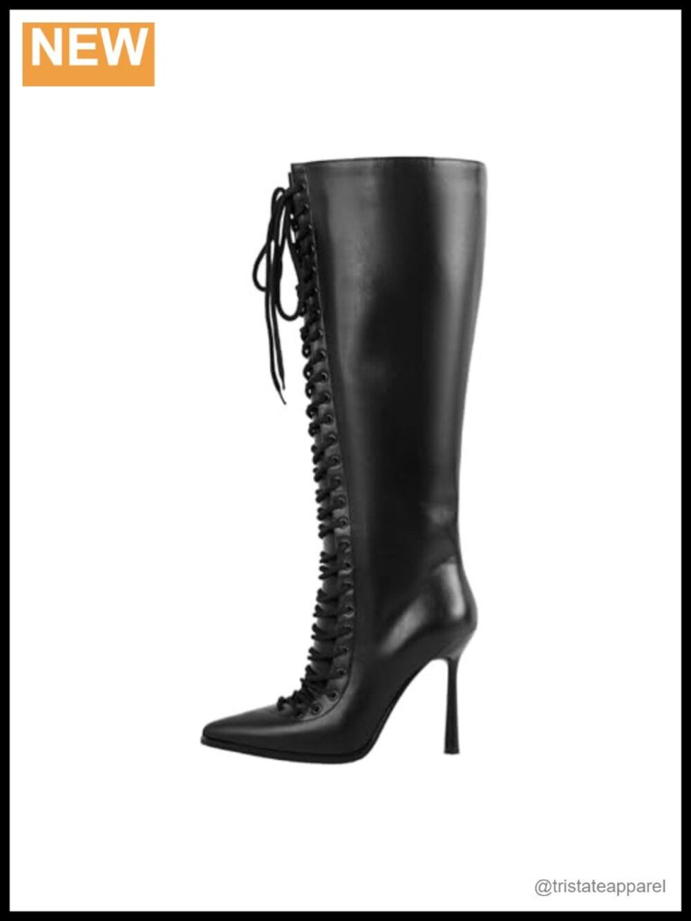 Knee High Lace Up Stiletto Heel Booties, Leather, Zip Closure, Party